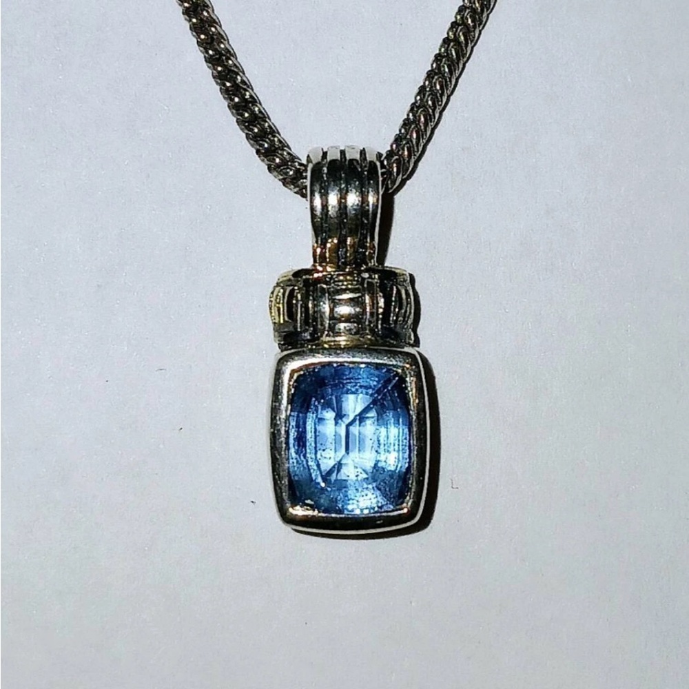 LAGOS CAVIAR SWISS BLUE TOPAZ PENDANT NECKLACE 18K GOLD .925 STERLING SILVER